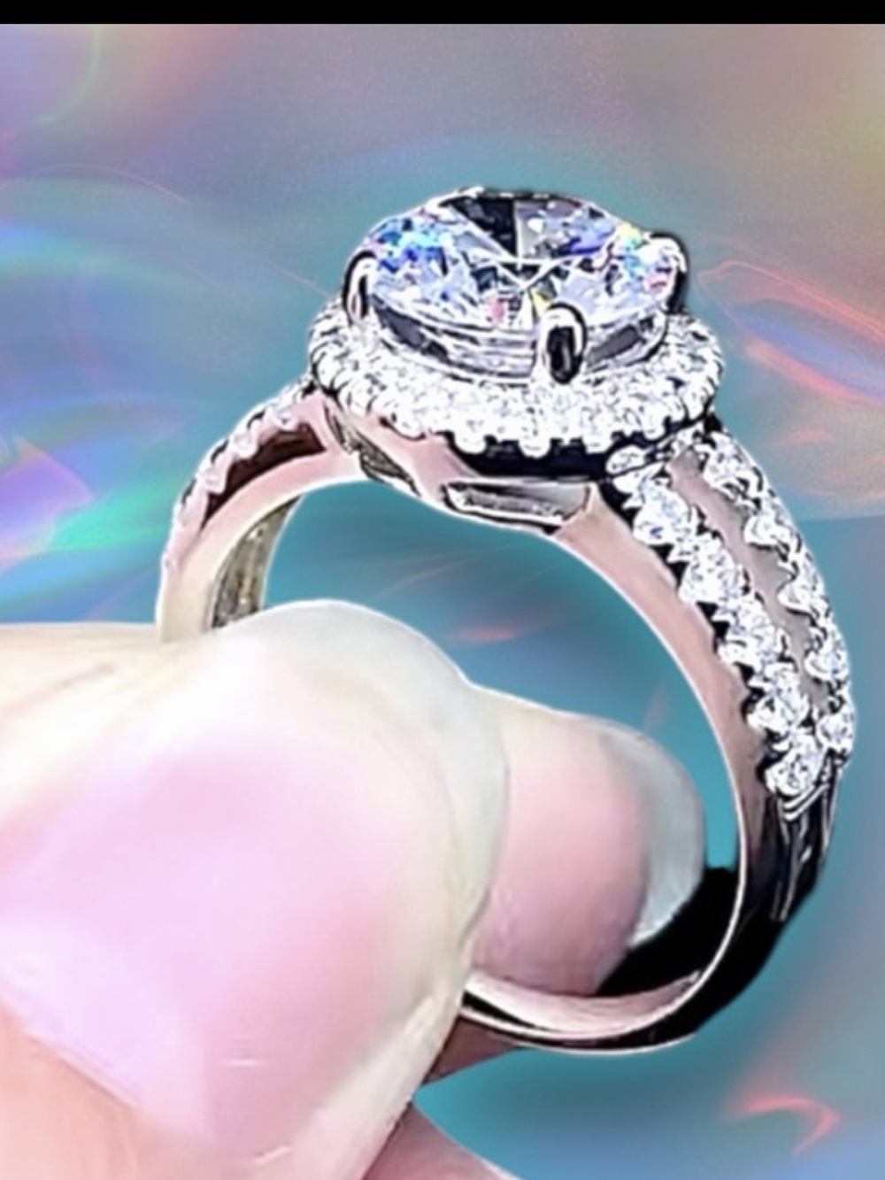 Silver Engagement Anniversary Ring Silver Halo AAA Zircon Solitaire Ring NWT - Picture 2 of 7